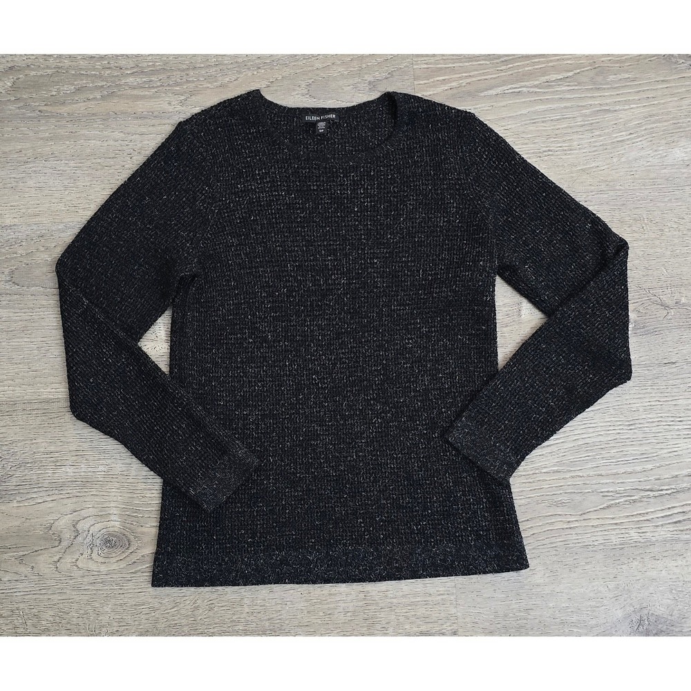 Eileen Fisher Merino Wool Metallic Shimmer Sweater Black S/P